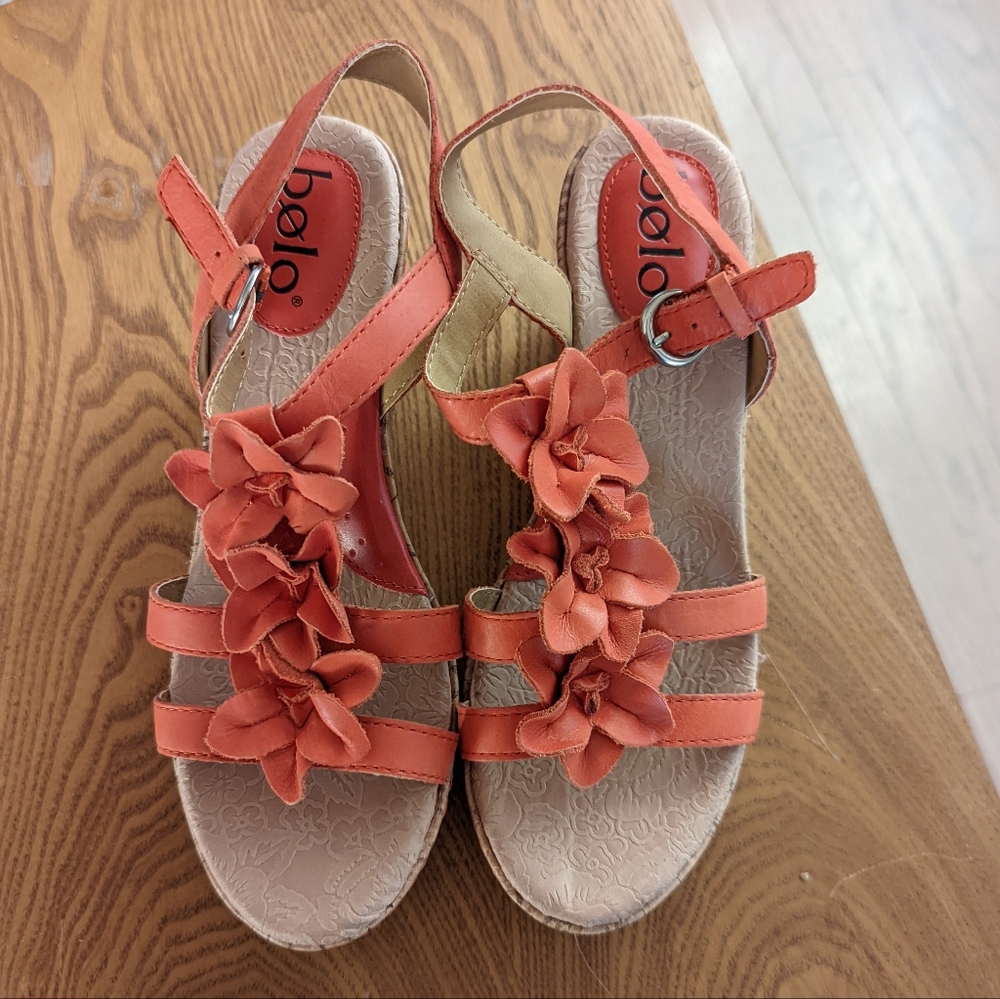 Bolo by Born Leather Upper Orange Wedge Sandals